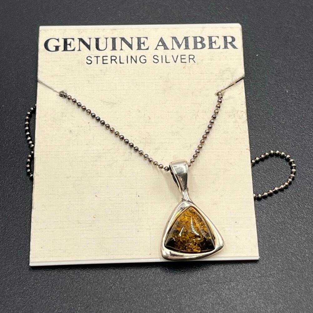 925 Sterling Silver Beautiful Rustic Baltic Amber Pendant Necklace New